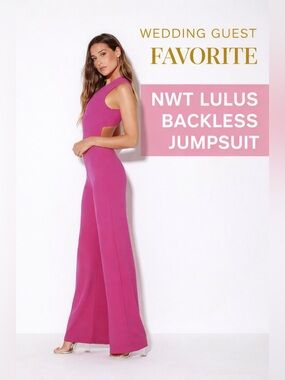 Lulus Magenta Backless Jumpsuit Wide Leg Sleeveless Open Back Small NWT